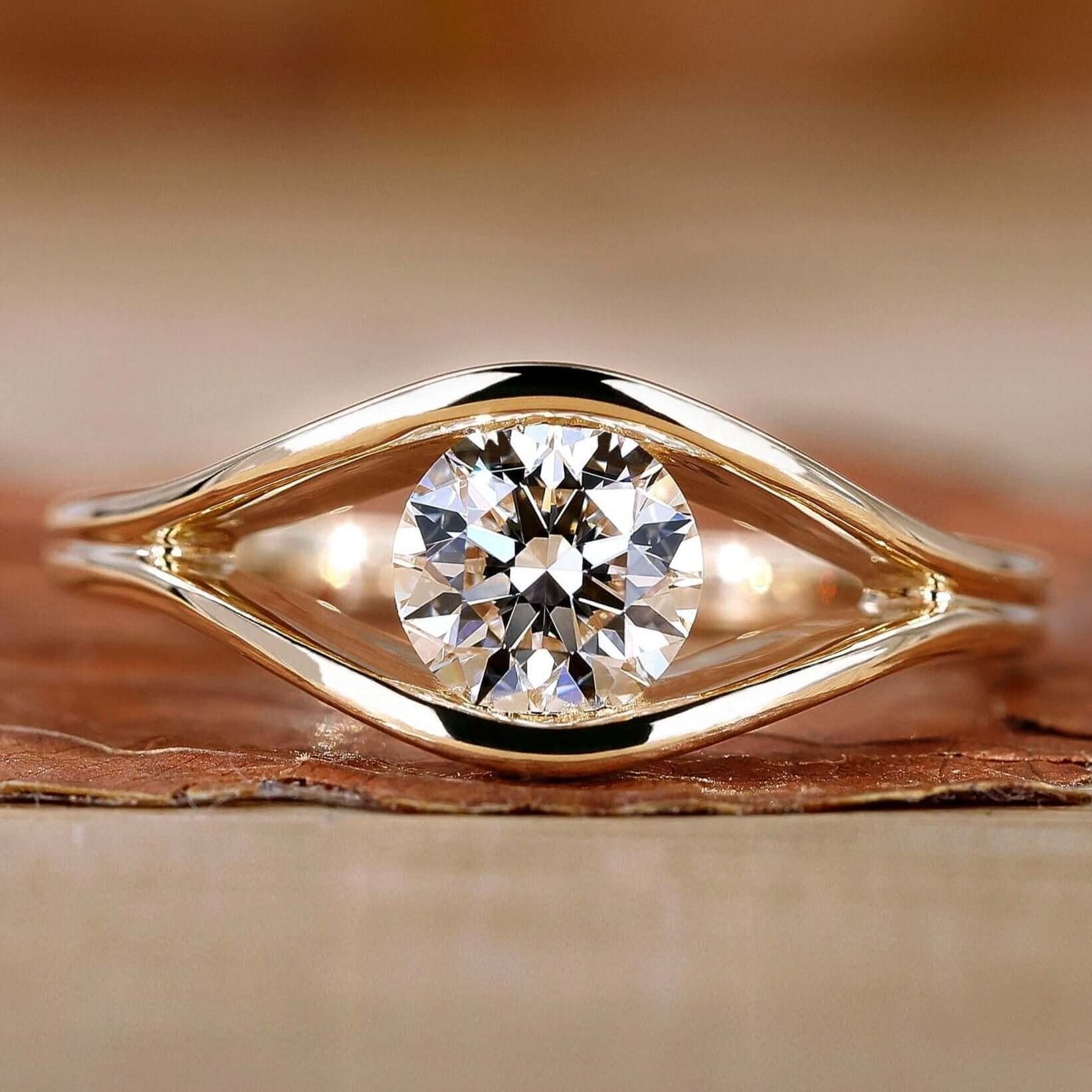 Lab Grown Round Shape Diamond Solitaire Engagement Gold Ring Like Third Eye Shree Diamond Mfg